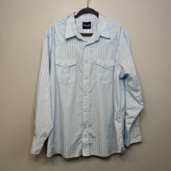 Wrangler 75222BL Pearl Snap Blue Striped Western Long Sleeve Shirt Size XXL - Picture 1 of 4